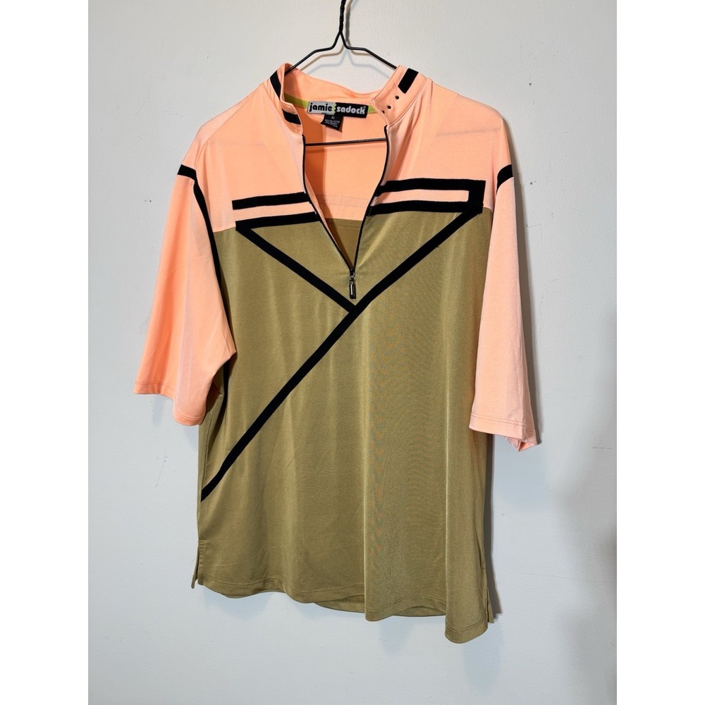 Men's Jamie Sadock XL neon orange tan quarter zip polo shirt vintage